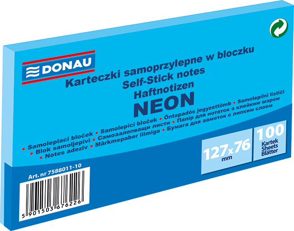 Blok samolepicí Donau 127 x 38 mm neonově modrý/3x100listů