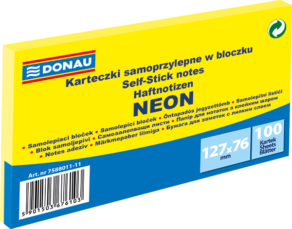 Blok samolepicí Donau 127 x 38 mm neonově žlutý/3x100listů