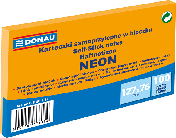 Blok samolepicí Donau 127 x 38 mm neonově oranžový/3x100list