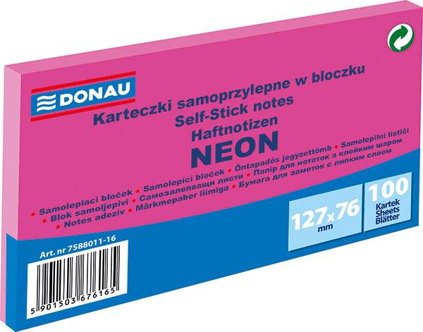 Blok samolepicí Donau 127 x 38 mm neonově růžový/3x100lisů