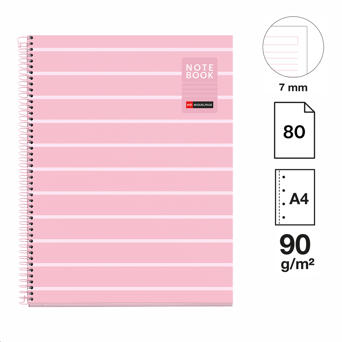 Miquelrius blok kroužkový PINK A4, 90g, linka, 80 listů