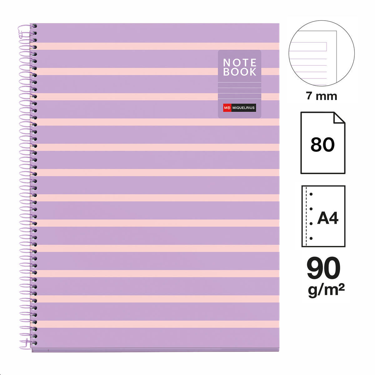 Miquelrius blok kroužkový MAUVE A4, 90g, linka, 80 listů
