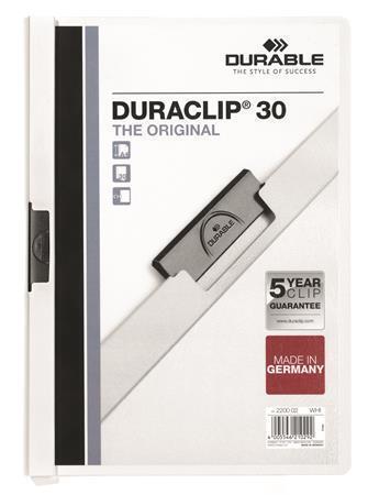 Desky s rychlovazačem "DURACLIP® 30 listů, bílá, s klipem, A4, DURABLE