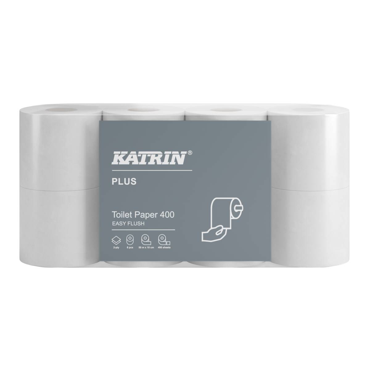 Papír toaletní Katrin 96039 Plus Easy Flush (lehce rozpustný) 400 útržků/50m 2-vrstvý bílý / 8 rolí