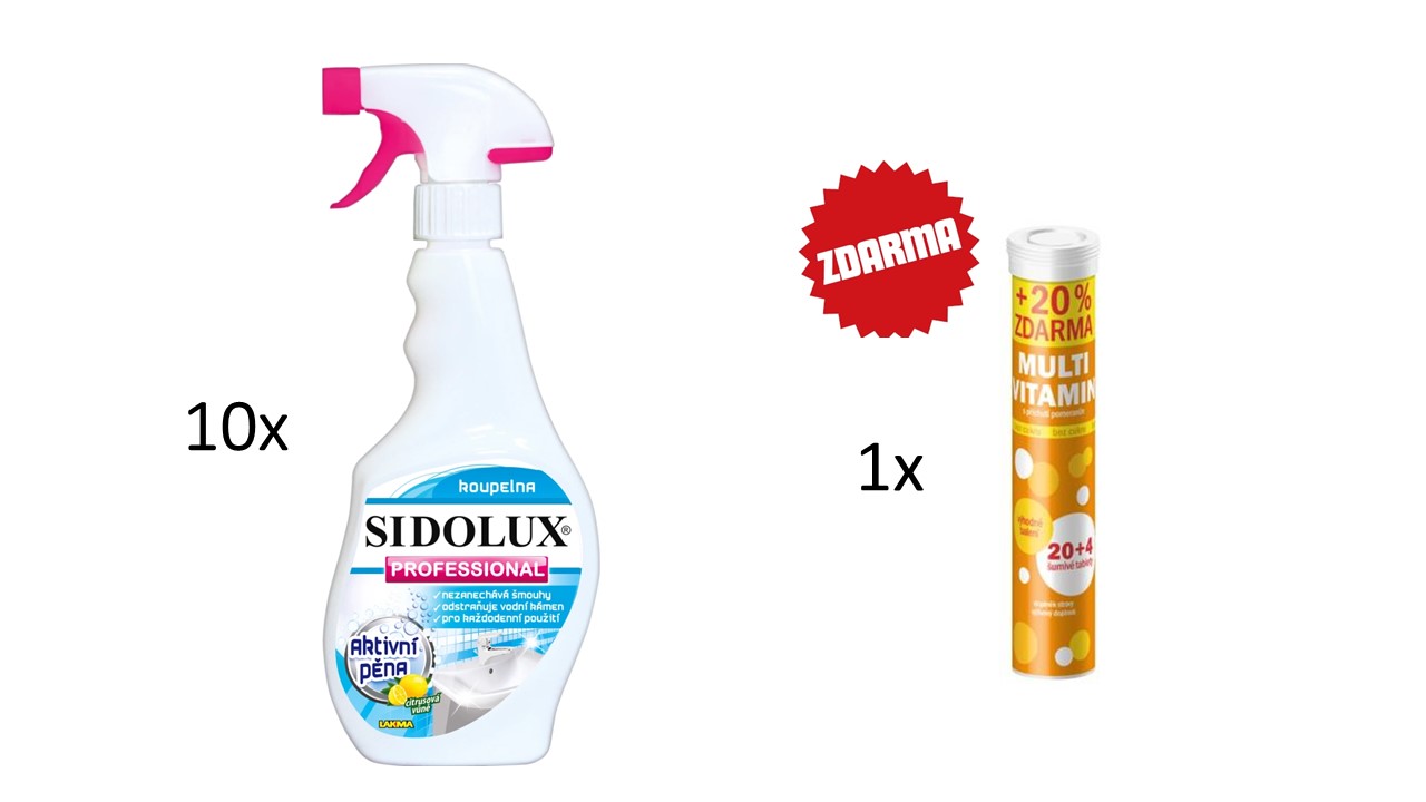 Sidolux Professional pěnový čistic koupelny 500ml + dárek Multivitamin šumivý 20 + 4 tablet pomeranč