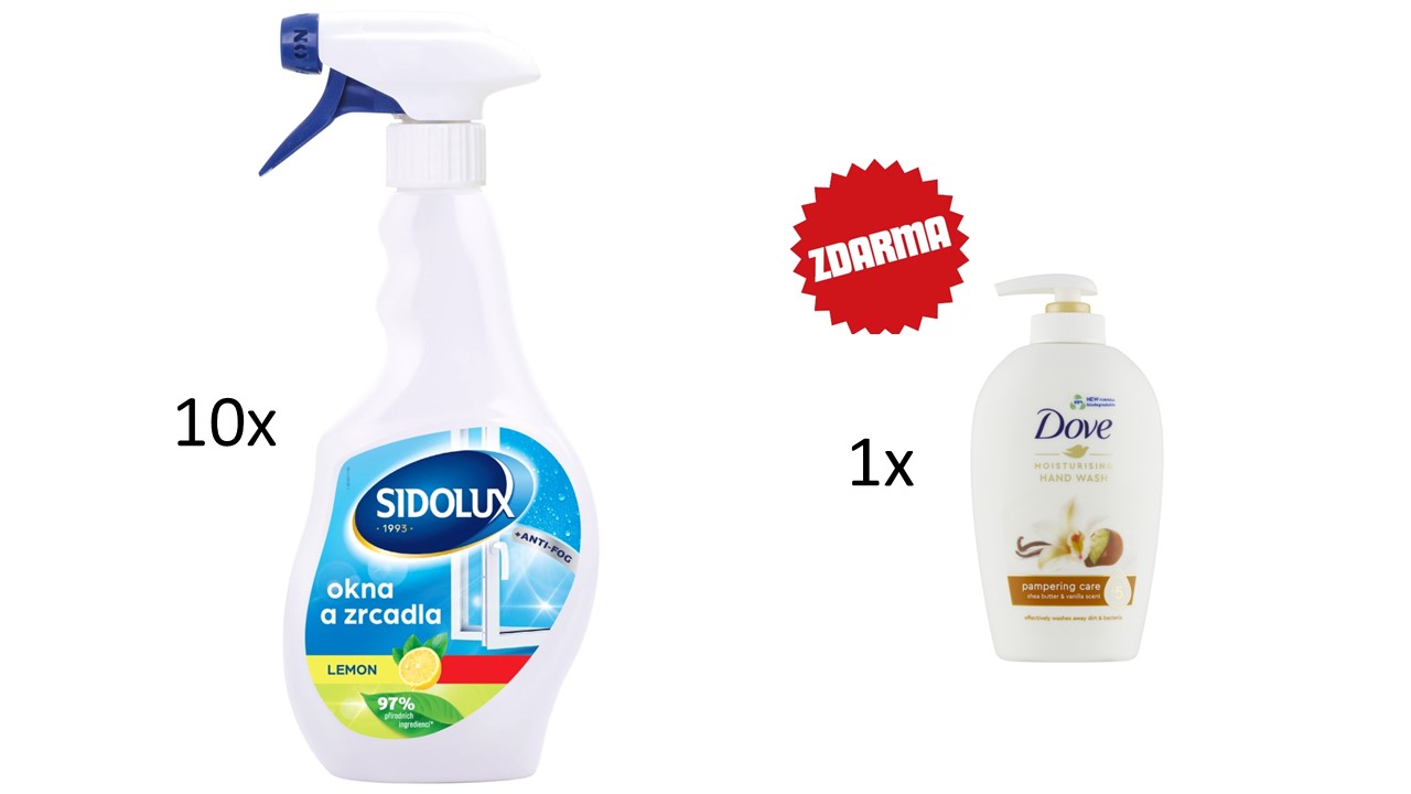 Sidolux na okna a zrcadla "Anti Fog" 500 ml + dárek mýdlo Dove s pumpičkou 250ml