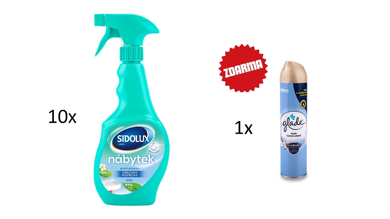 Sidolux proti prachu, na nábytek, včechny povrchy 400ml aloe + dárek Glade osvěžovač 300 ml vůně čistoty