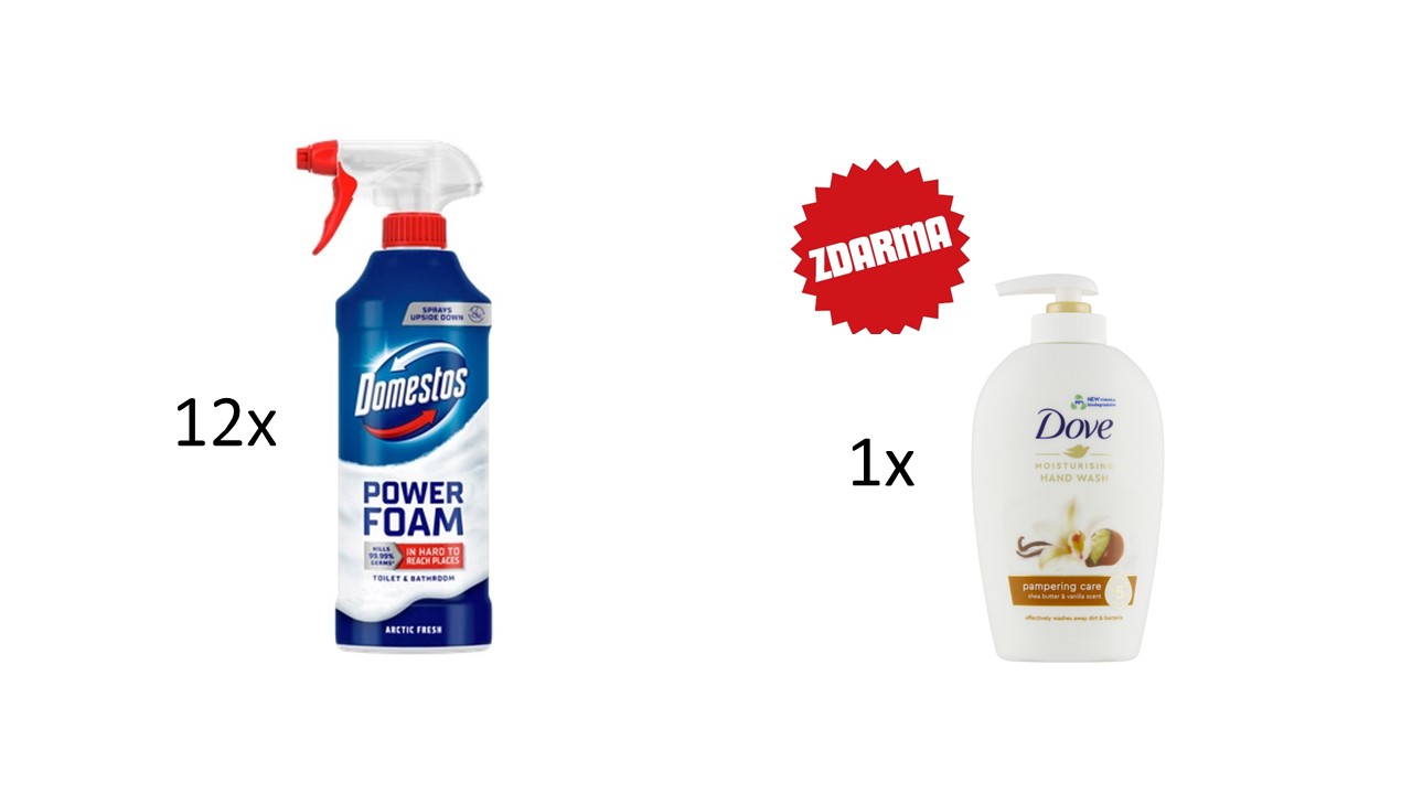 Domestos pěnový čistič toalet a koupelen Arctic Fresh 435ml + dárek mýdlo Dove s pumpičkou 250ml