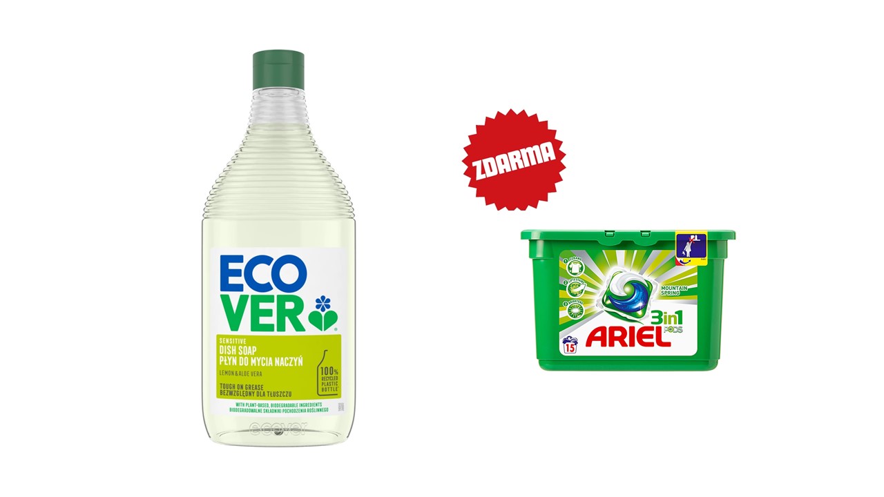 Ecover na mytí nádobí 450 ml citron a aloe vera + dárek Ariel Gelové kapsle na praní 10 ks mix druhů