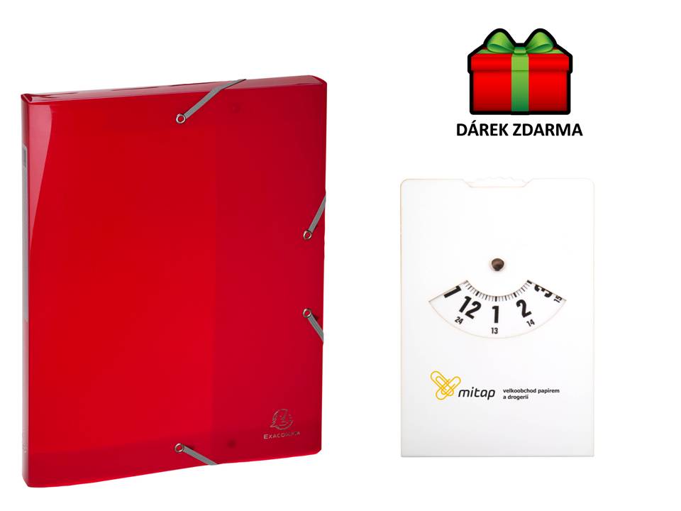 Exacompta box na spisy s gumičkou A4 maxi, hřbet 40mm červený transparentní + parkovací hodiny MITAP