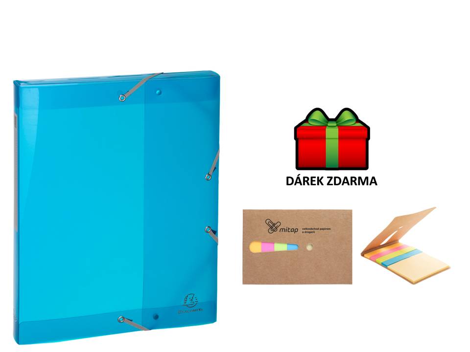 Exacompta box na spisy s gumičkou A4 maxi, hřbet 25mm modrý transparentní + samolepicí bločky MITAP