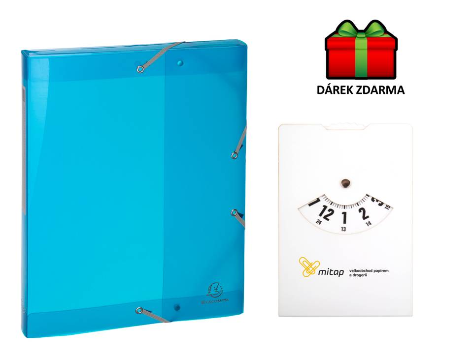 Exacompta box na spisy s gumičkou A4 maxi, hřbet 40mm modrý transparentní + parkovací hodiny MITAP
