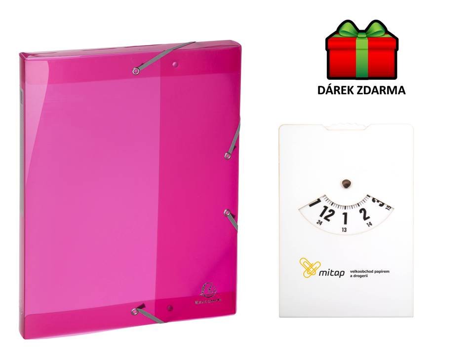 Exacompta box na spisy s gumičkou A4 maxi, hřbet 40mm růžový transparentní + parkovací hodiny MITAP