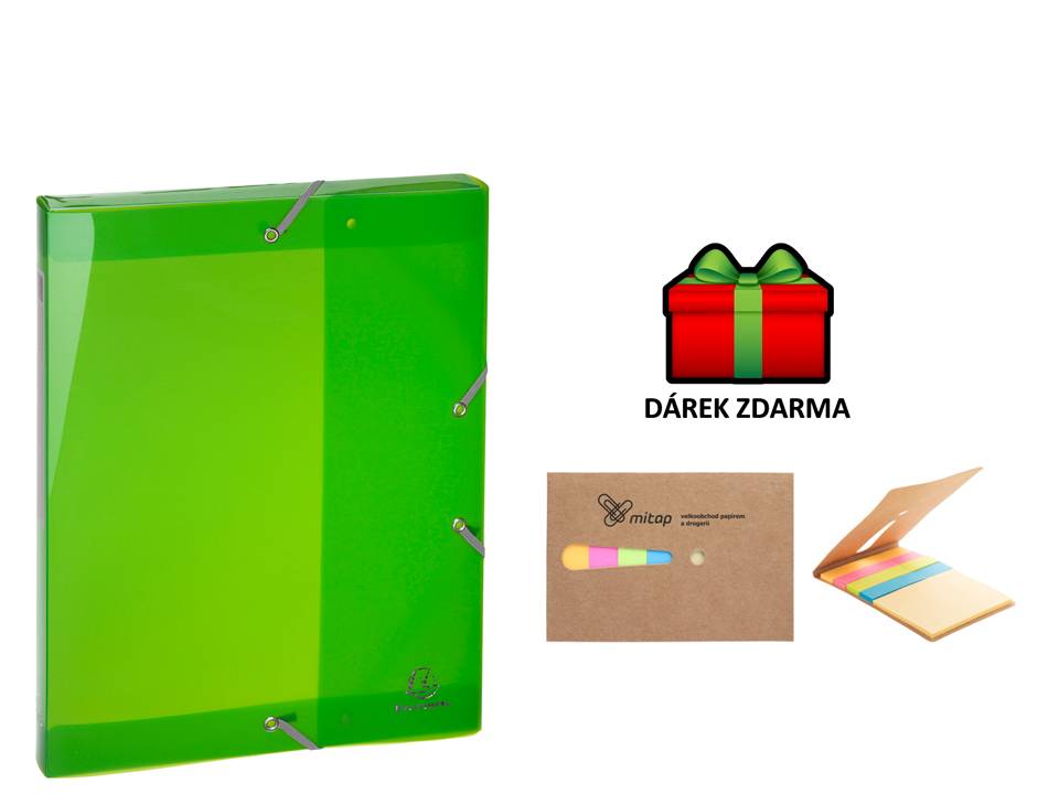 Exacompta box na spisy s gumičkou A4 maxi, hřbet 25mm zelený transparentní + samolepicí bločky MITAP