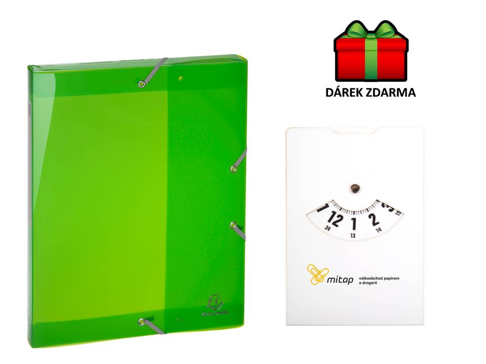 Exacompta box na spisy s gumičkou A4 maxi, hřbet 40mm zelený transparentní + parkovací hodiny MITAP
