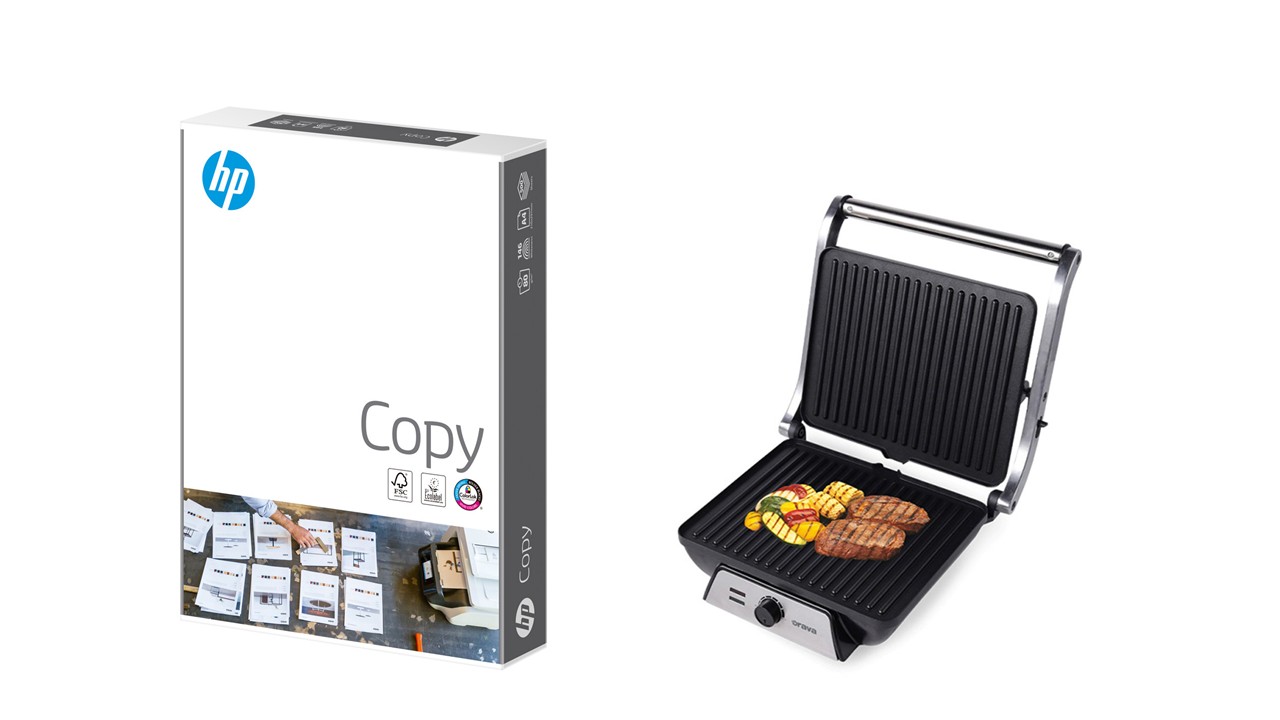 Papír kopírovací HP Copy A4 80g 500 listů + Elektrický kontaktní gril Grillchef-4, 2000W, Orava