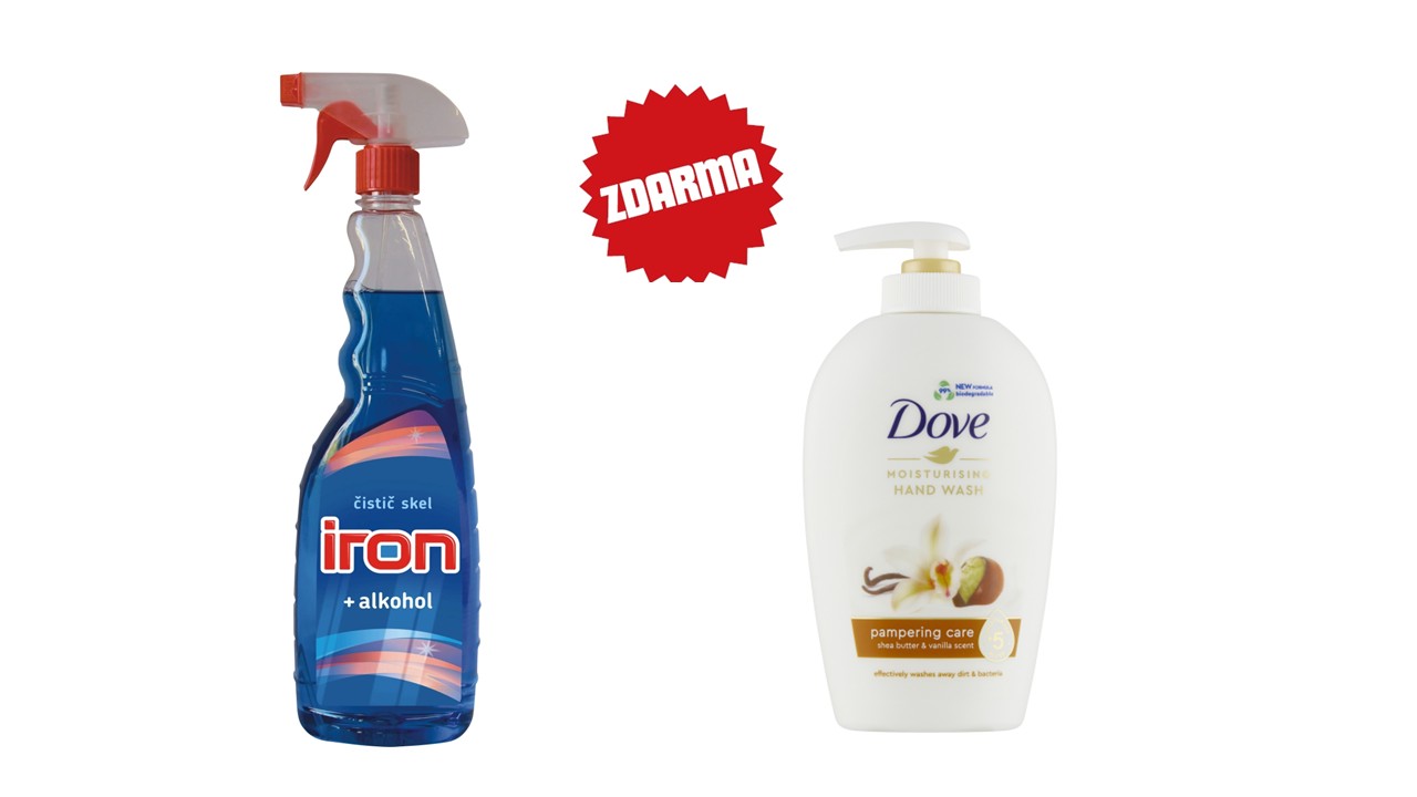 Iron čistič oken s rozprašovačem, 1 l +dárek mýdlo Dove s pumpičkou 250ml