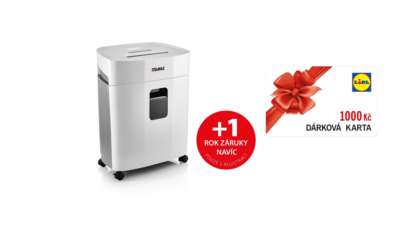 Skartovač DAHLE PaperSAFE® 240, 10 listů, 4 x 12 mm, 25 l + dárková karta Lidl 1000 Kč