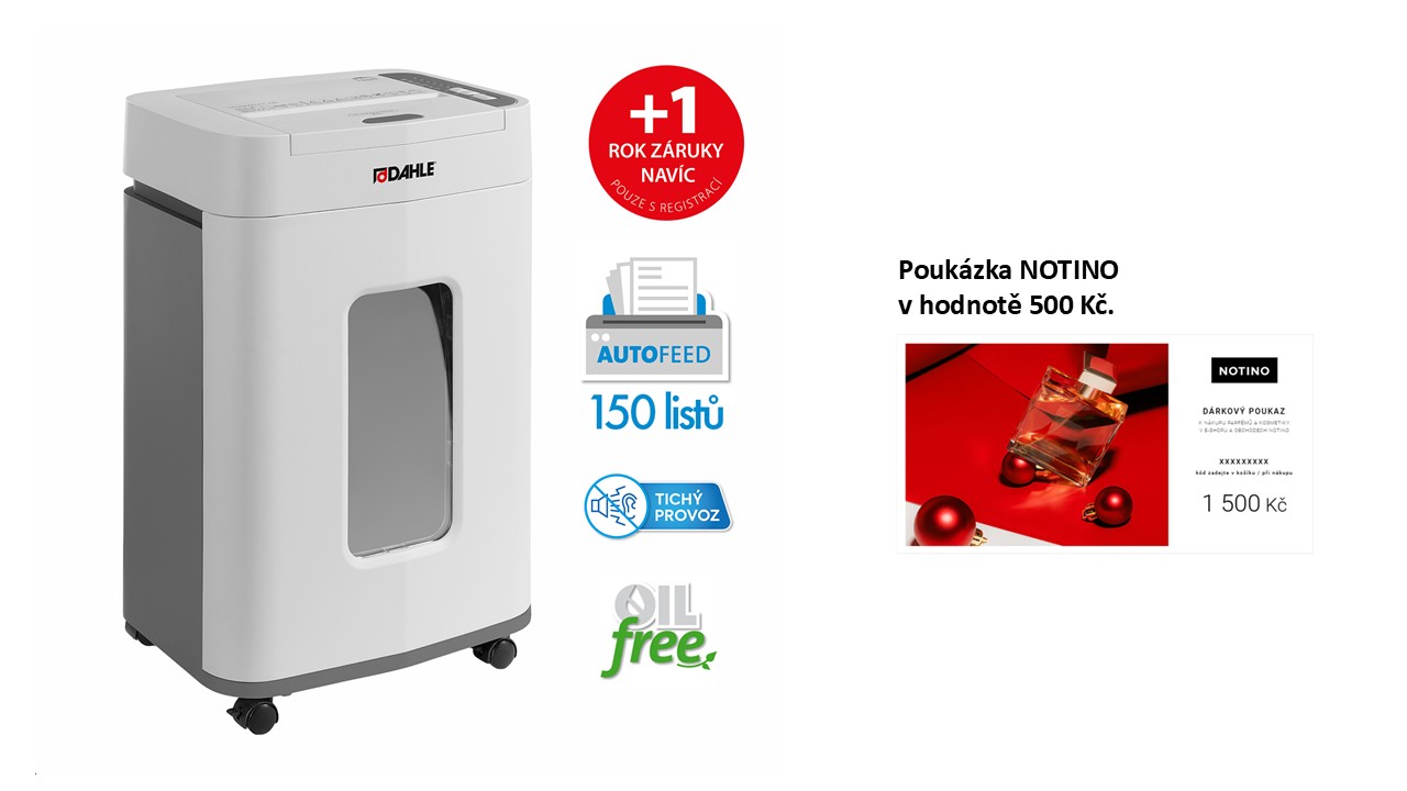 Skartovač DAHLE ShredMATIC® 150, 9/150 listů, 4 x 12 mm, 25 l G2 + poukázka NOTINO 1500 Kč