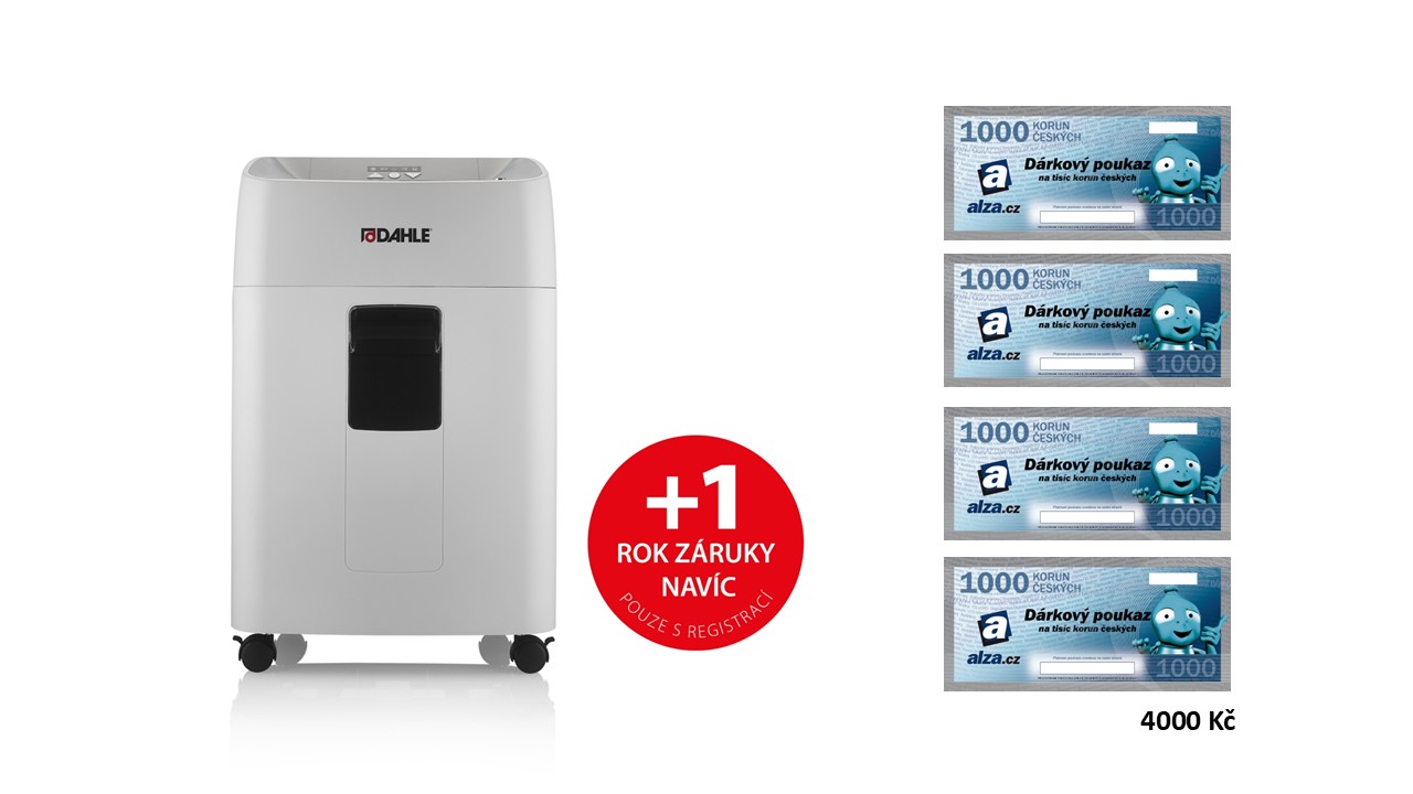 Skartovač DAHLE ShredMATIC® 300, 14/300 listů, 4 x 15 mm, 40 l, s podavačem + ALZA poukaz 4000 Kč