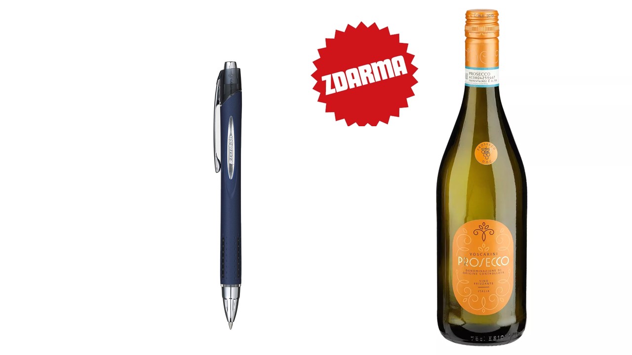 Kuličkové pero UNI JETSTREAM SXN-217, 0,7 mm, černé, stiskací + dárek Prosecco 0,75l