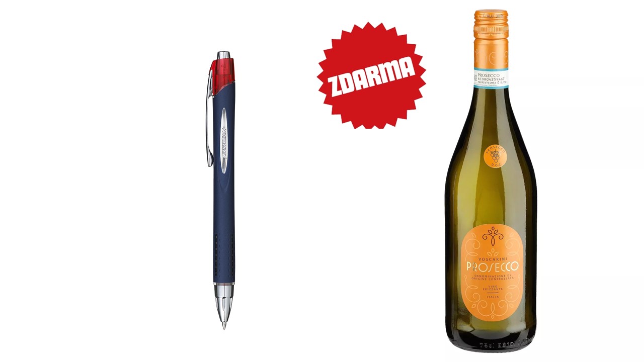 Kuličkové pero UNI JETSTREAM  SXN-217, 0,7 mm, červené, stiskací + dárek Prosecco 0,75l